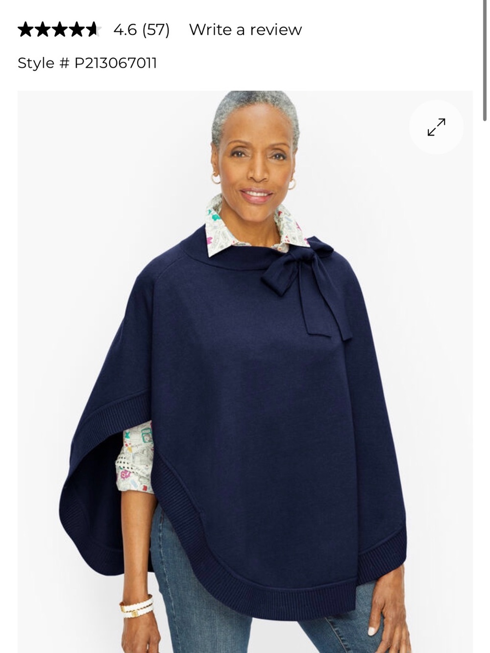 Talbots Navy Bow-Trim Ponte Poncho with Side Slit